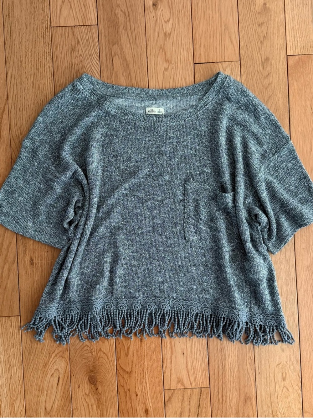 2000s Hollister Grey Flowy Crop Top w Rose Fringe